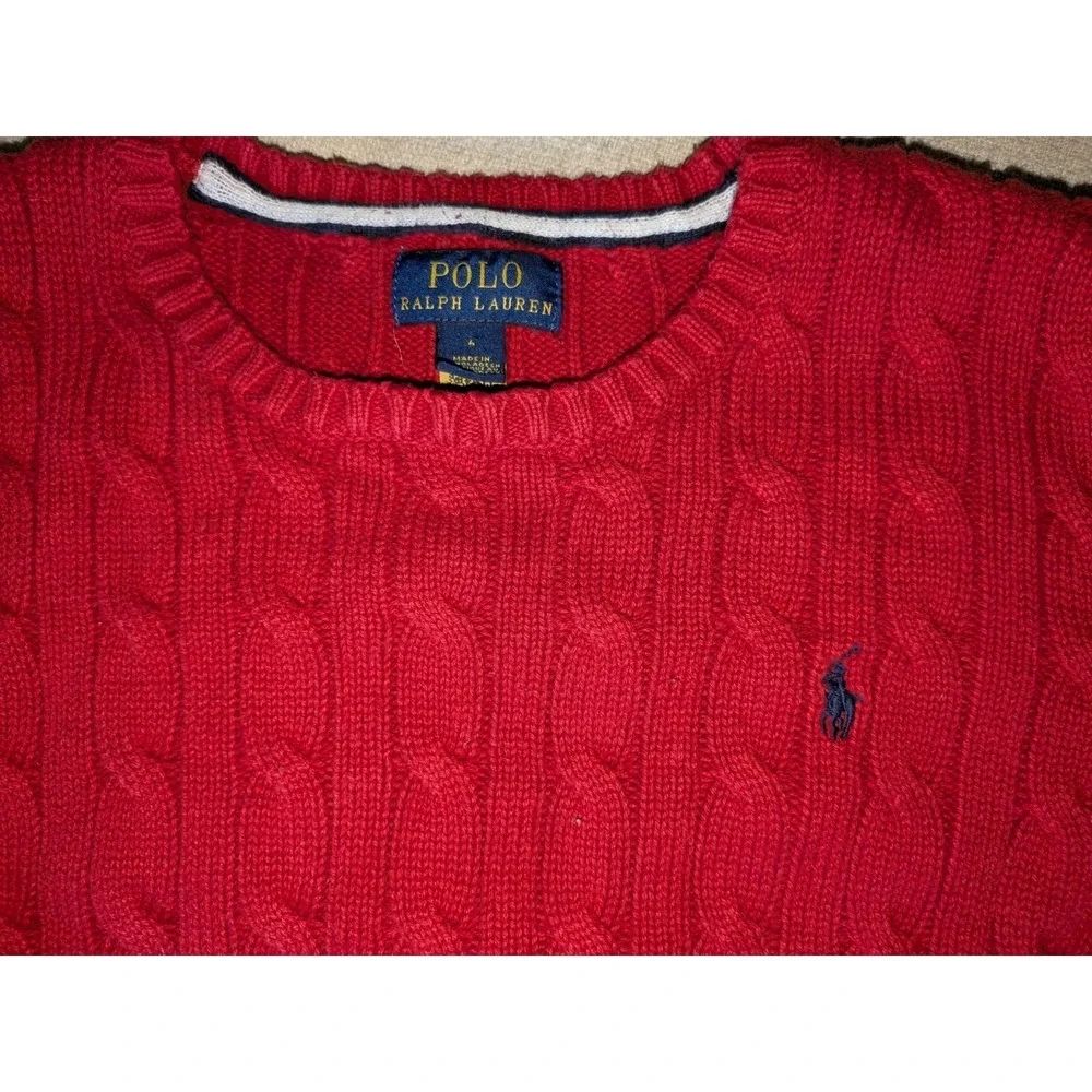 Size:6 Boy's Polo Ralph Lauren Red Cotton Cable Knit Sweater